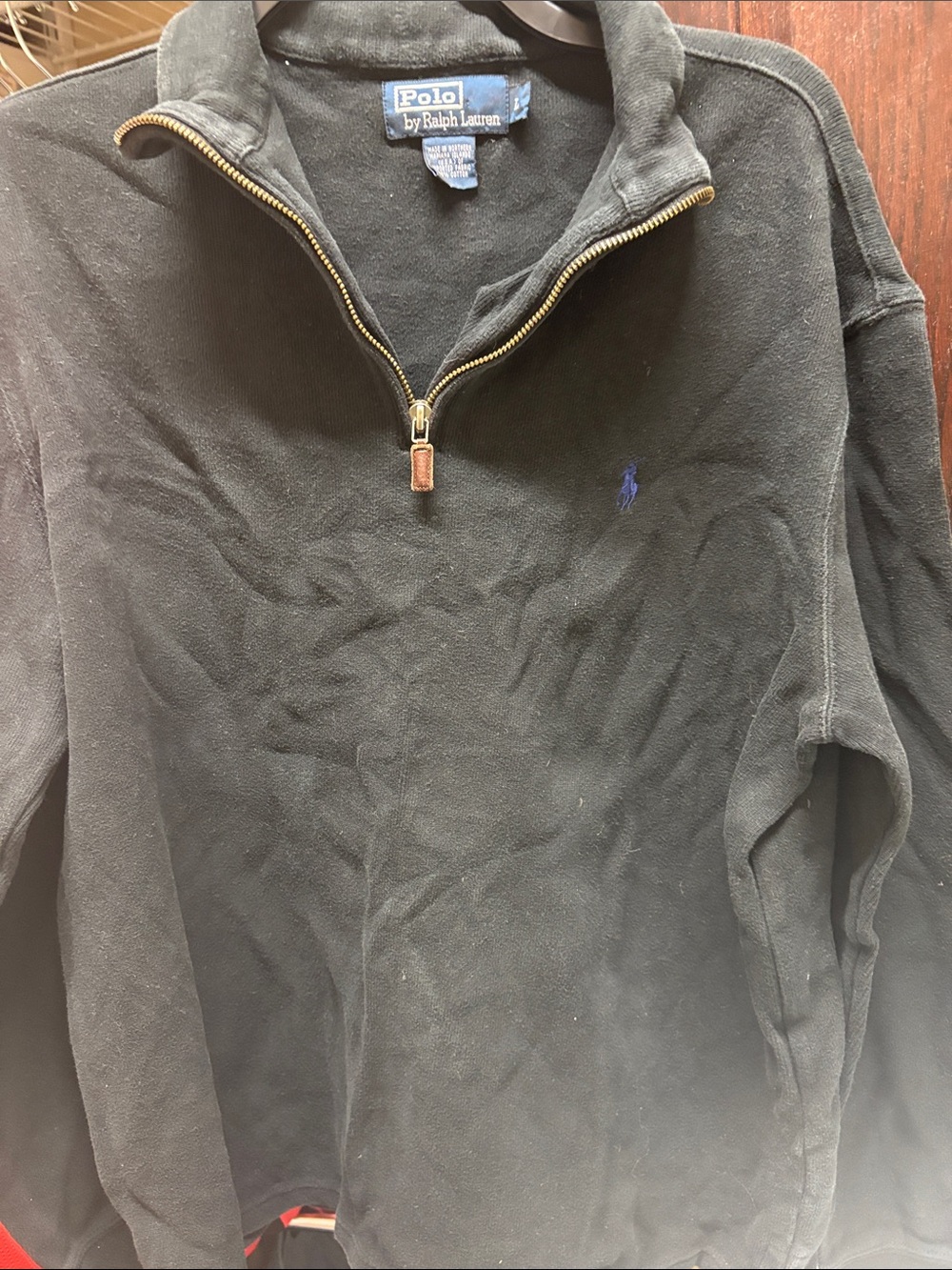 Polo by Ralph Lauren Black Quarter-Zip Sweatshirt with Blue Pony